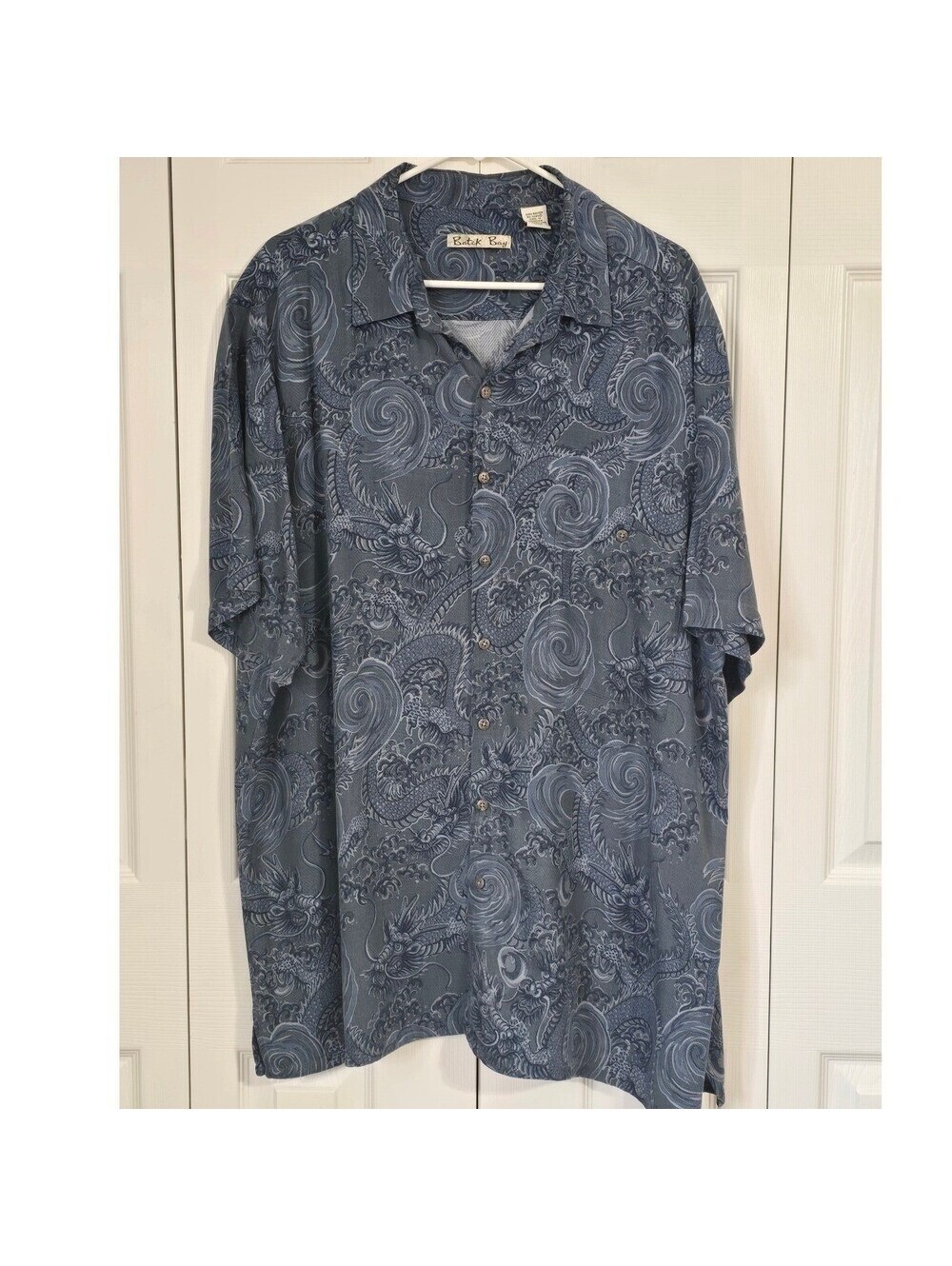 Batik Bay Men's Rayon Button-Up Shirt 2XB Blue Dragon Print